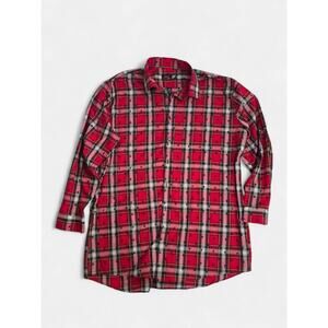JF J.Ferrar Red And Black Plaid Skull Punk Grunge Button Up Shirt Slim XL